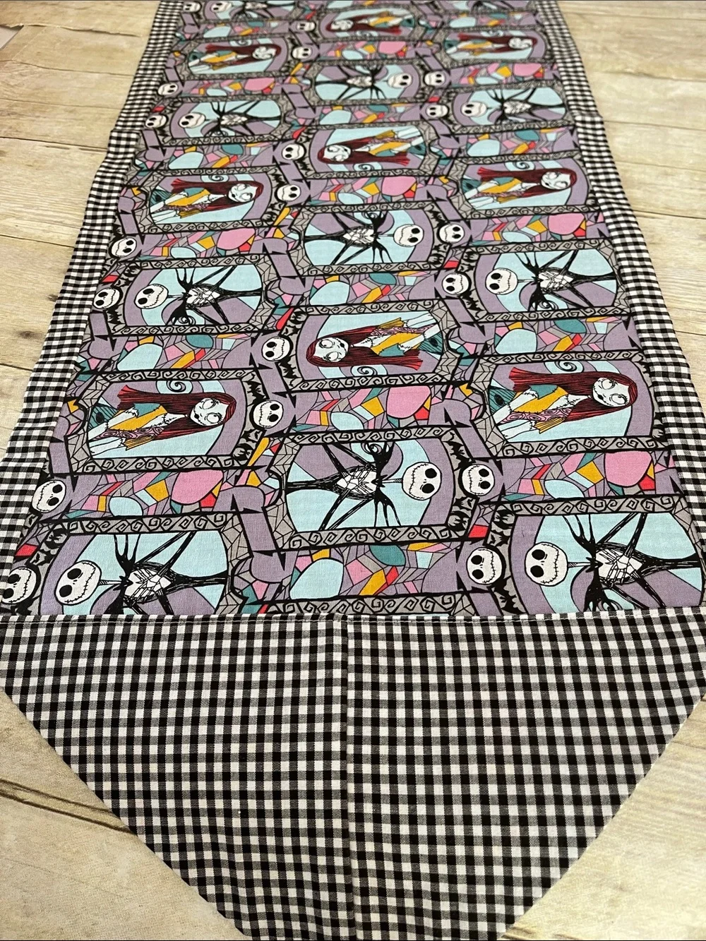 NWT Table Runner Halloween Decor Jack&Sally & Black & White Checkered Two Sided
